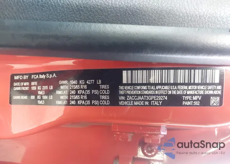 2016 Jeep Renegade Sport z USA, uszkodzony, nr VIN ZACCJAAT3GPE29274